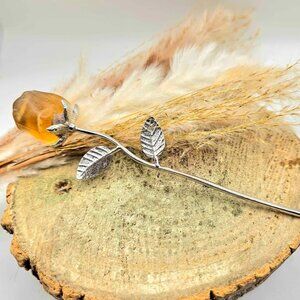 Nature Yellow Fluorite Long Metal Rose